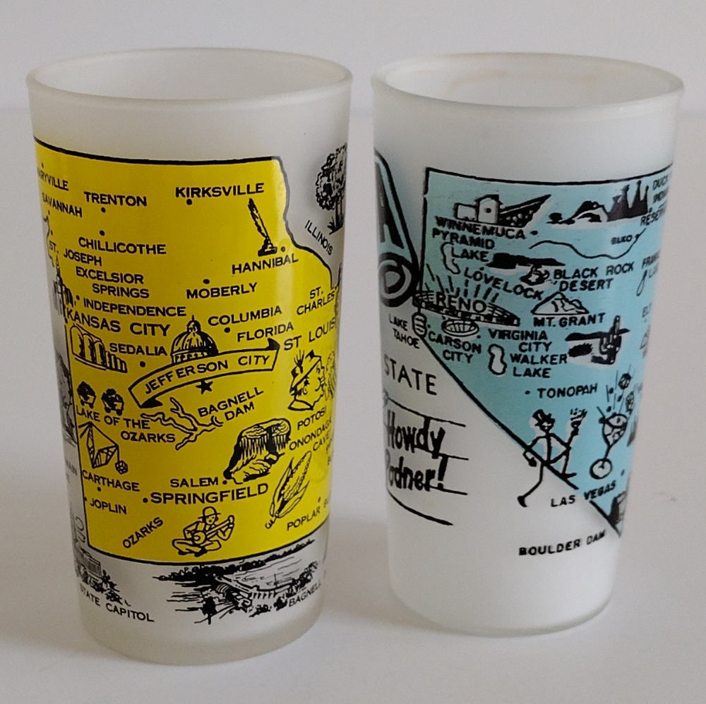 Nevada and Hazel Atlas Missouri Frosted Glasses